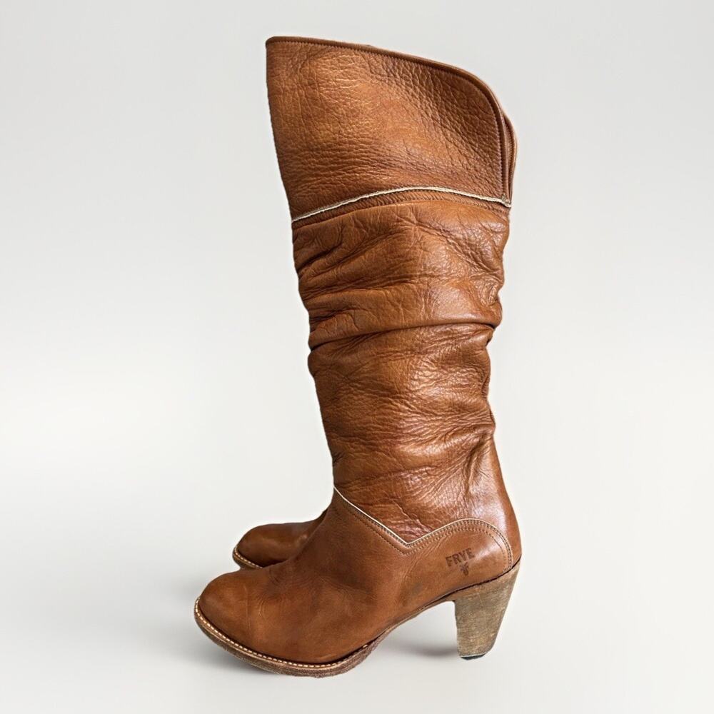 FRYE Boots Vintage Dorado Slouch Cuffed Brown Leather 77580 Heeled Foldover 7.5